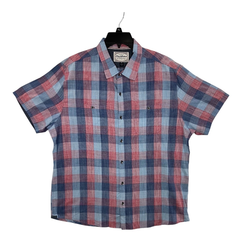 Flag & Anthem Plaid Shirt Short Sleeve Button Up Casual XL
